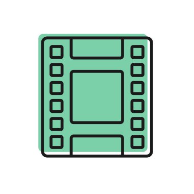 Beyaz arkaplanda siyah çizgi Oynat Video simgesi izole edildi. Film şeridi tabelası. Vektör.