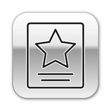 Beyaz arka planda izole edilmiş ünlü bulvar ikonu üzerinde siyah çizgi Hollywood şöhret yıldızı yürüyüşü. Ünlü kaldırım, bulvar aktörü. Gümüş kare düğme. Vektör.