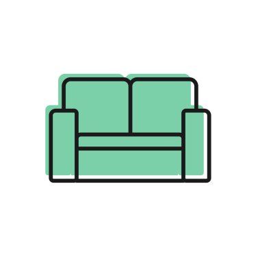 Siyah çizgi sinema koltuğu simgesi beyaz arkaplanda izole edildi. Vektör.