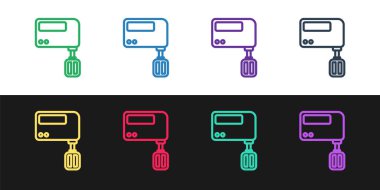 Siyah ve beyaz arkaplanda elektrik karıştırıcı simgesi ayır. Mutfak blenderi. Vektör.