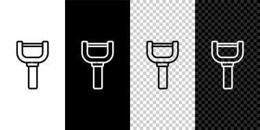 Çizgi Peeler simgesini siyah beyaz arkaplanda izole et. Sebze temizlemek için bıçak. Mutfak eşyası, alet edevat. Vektör.