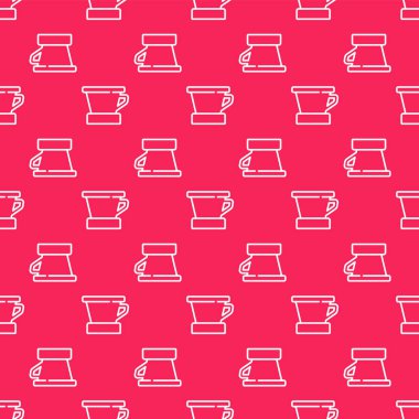 Beyaz çizgi V60 kahve makinesi simgesi kırmızı arka planda izole edilmiş. Vektör.