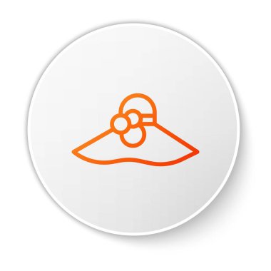 Beyaz arka planda izole edilmiş turuncu çizgili şık kadın şapka ikonu. Beyaz daire düğmesi. Vektör.