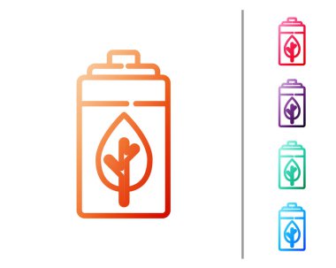 Kırmızı çizgi Eko doğa yaprağı ve batarya ikonu beyaz arka planda izole edildi. Enerji, ekoloji tasarruf kavramına dayanır. Renk simgelerini ayarla. Vektör.