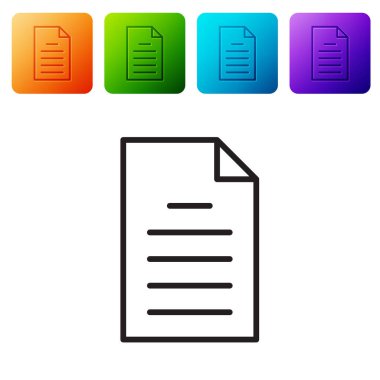 Beyaz arkaplanda siyah çizgi dosya simgesi izole edildi. Kontrol listesi simgesi. İş konsepti. Renkli kare düğmelerle simgeleri ayarla. Vektör.