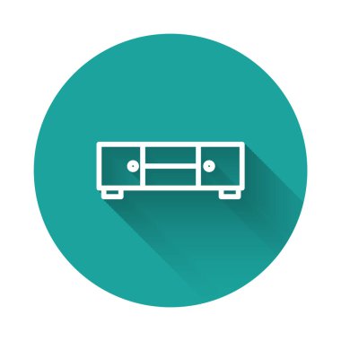 Uzun gölgeli beyaz çizgili çekmece simgesi. Yeşil daire düğmesi. Vektör.