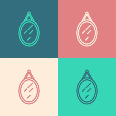 Pop sanat çizgisi ayna simgesi renk arkaplanında izole edildi. Vektör.