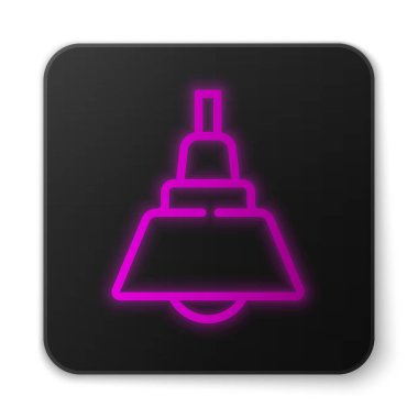 Parlayan neon hattı Chandelier simgesi beyaz arkaplanda izole edildi. Siyah kare düğme. Vektör.