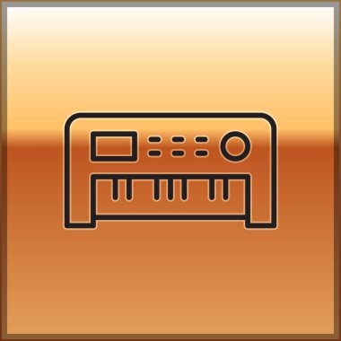 Altın zemin üzerinde izole edilmiş siyah çizgi müzik sentezleyici simgesi. Elektronik piyano. Vektör.