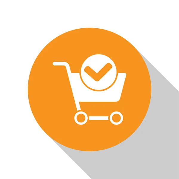 White Shopping Cart Check Mark Icon Isolated White Background Supermarket — Stock Vector