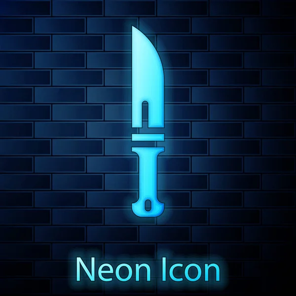 Glowing Neon Hunter Knife Icon Isolated Brick Wall Background Army — Stock Vector