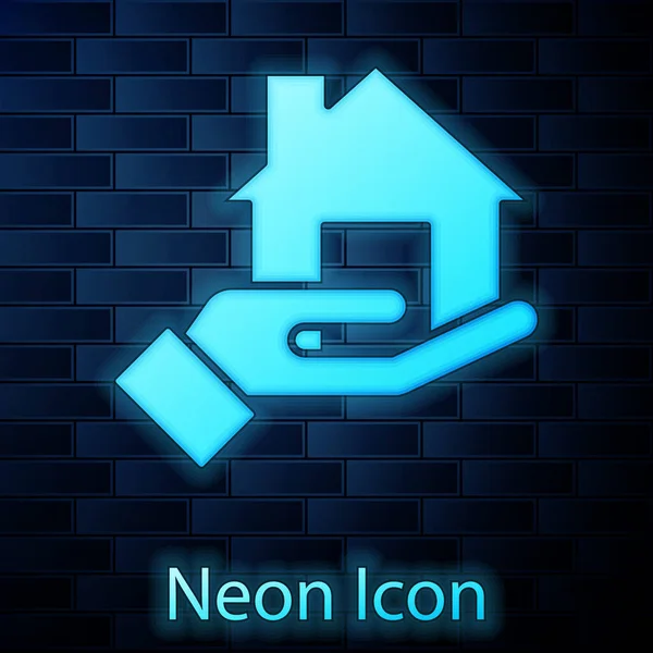 Leuchtende Neon Realtor Symbol Isoliert Auf Backsteinwand Hintergrund Hauskauf Vektor — Stockvektor