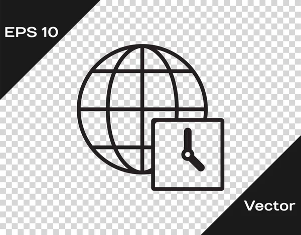 Línea Negra Icono Hora Mundial Aislado Sobre Fondo Transparente Reloj — Vector de stock