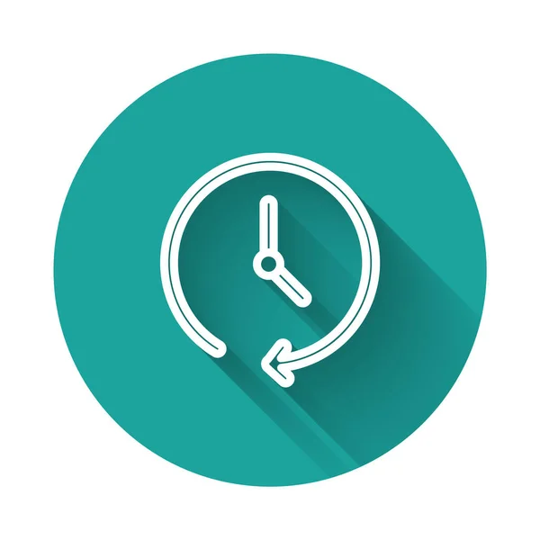 Hvit Linje Clock Ikon Isolert Med Lang Skygge Tidssymbol Grønn – stockvektor