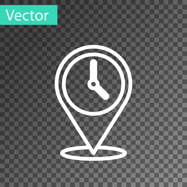 Línea Blanca Ubicación Con Icono Reloj Aislado Sobre Fondo Transparente — Vector de stock