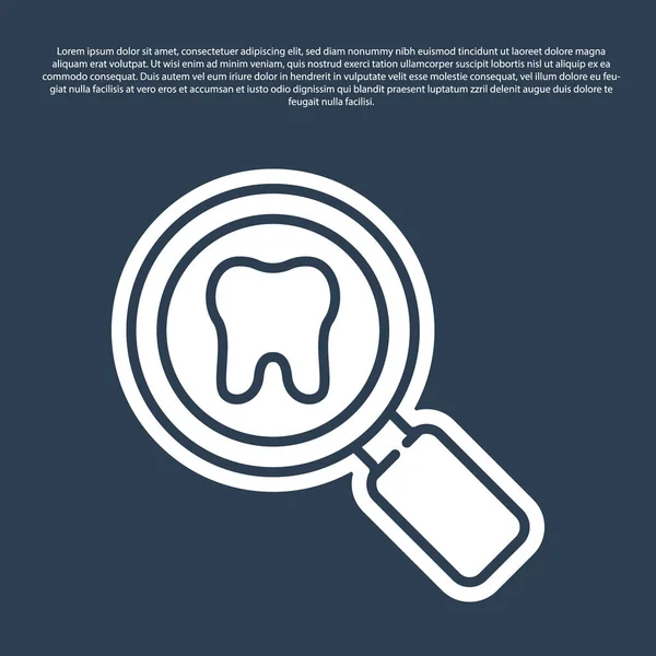 Blue Line Dental Search Icon Isolated Blue Background Tooth Symbol — Stock Vector
