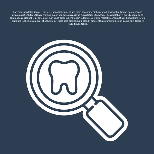 蓝色背景下孤立的蓝线牙科搜索图标 牙科诊所或牙医医疗中心的牙齿符号 — 图库矢量图片