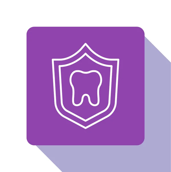 Bílá Čára Ikona Dentální Ochrany Izolovaná Bílém Pozadí Zub Štítovém — Stockový vektor