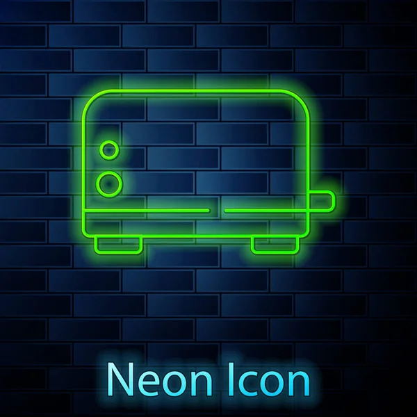 Leuchtende Neon Linie Toaster Symbol Isoliert Auf Backsteinwand Hintergrund Vektor — Stockvektor