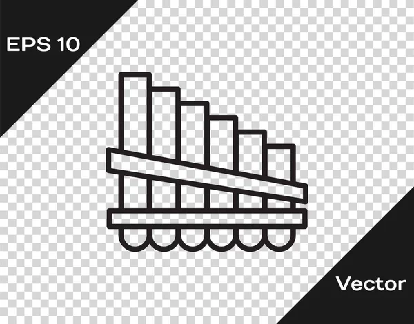 Schwarze Linie Panflöte Symbol Isoliert Auf Transparentem Hintergrund Traditionelle Peruanische — Stockvektor