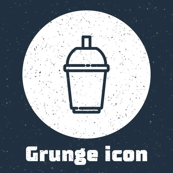 Grunge Line Taza Café Para Icono Aislado Sobre Fondo Gris — Vector de stock