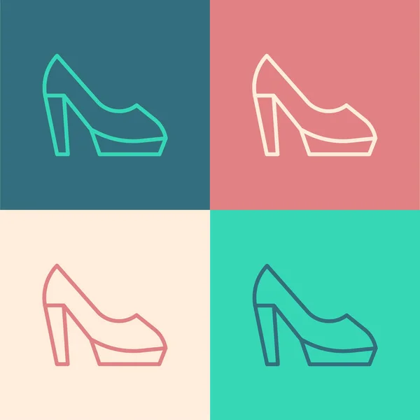 Pop Art Ligne Chaussure Femme Avec Icône Talon Haut Isolé — Image vectorielle