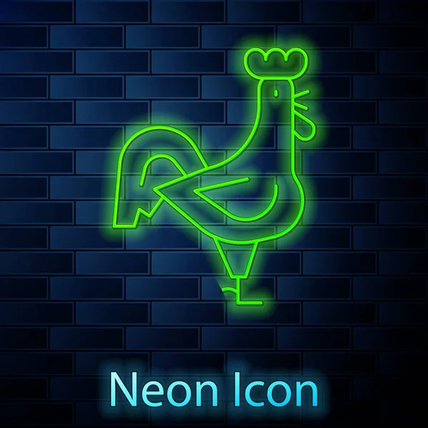 Leuchtende Neon Linie Französisch Hahn Symbol Isoliert Auf Backsteinwand Hintergrund — Stockvektor