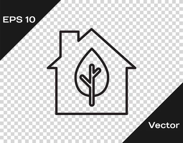 Schwarze Linie Eco Friendly House Icon Isoliert Auf Transparentem Hintergrund — Stockvektor