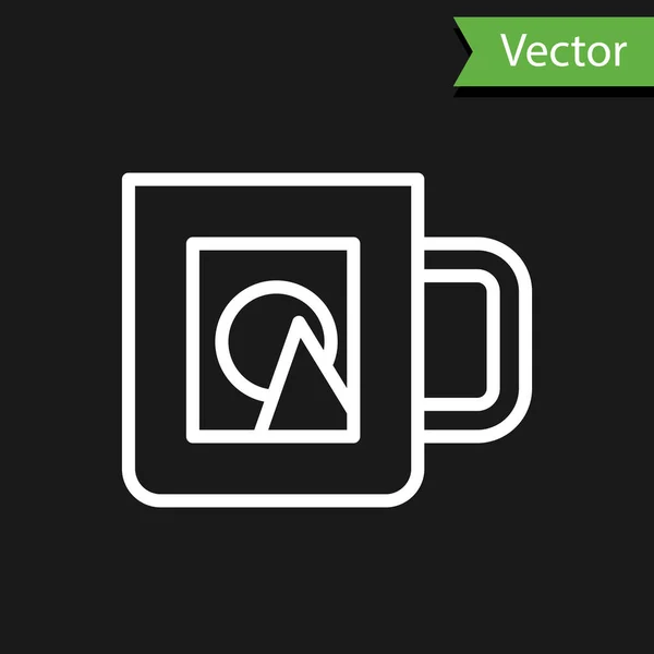 Linha Branca Ícone Xícara Café Isolado Fundo Preto Tira Impressões — Vetor de Stock