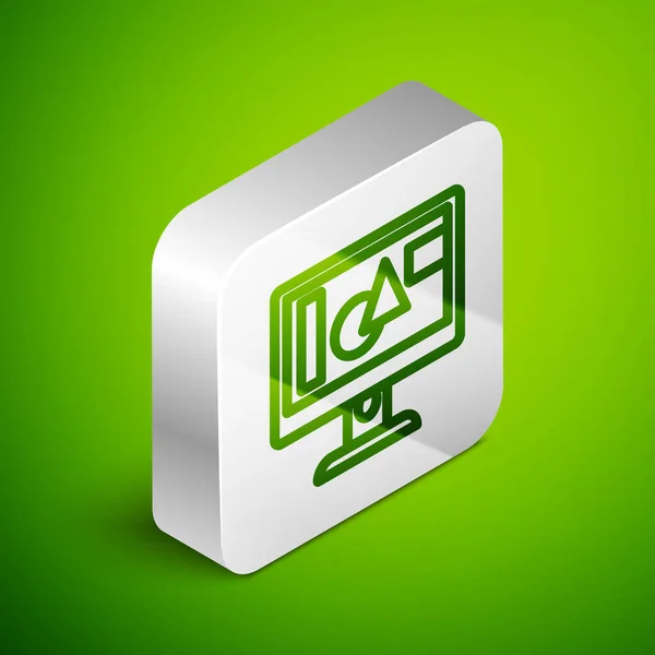 Isometric Satır Bilgisayar Ekranı Simgesi Yeşil Arkaplanda Izole Edildi Elektronik — Stok Vektör