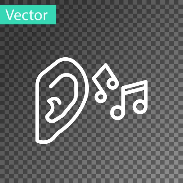 White Line Ear Hear Sound Signal Icon Isoliert Auf Transparentem — Stockvektor