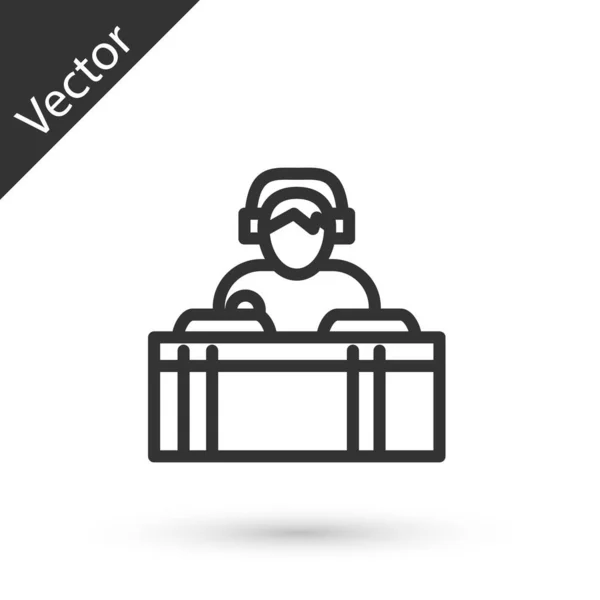 Línea Gris Con Auriculares Frente Las Cubiertas Grabación Icono Aislado — Vector de stock