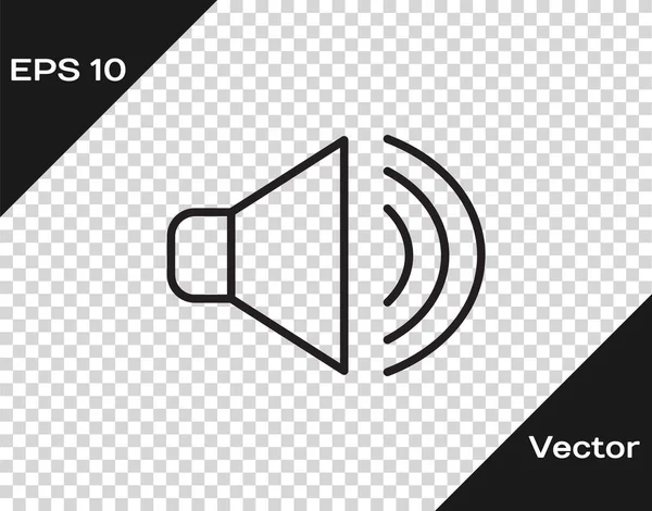 ブラックラインスピーカーボリューム オーディオ音声サウンドシンボル 透明な背景に隔離されたメディア音楽アイコン ベクトル — ストックベクタ