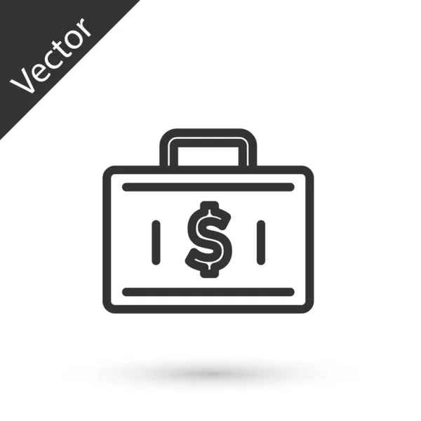 Gris Línea Maletín Dinero Icono Aislado Sobre Fondo Blanco Firma — Vector de stock