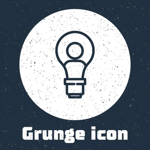 Grunge Line Human Head Lamp Bulb Icon Isolated Grey Background — Stock Vector