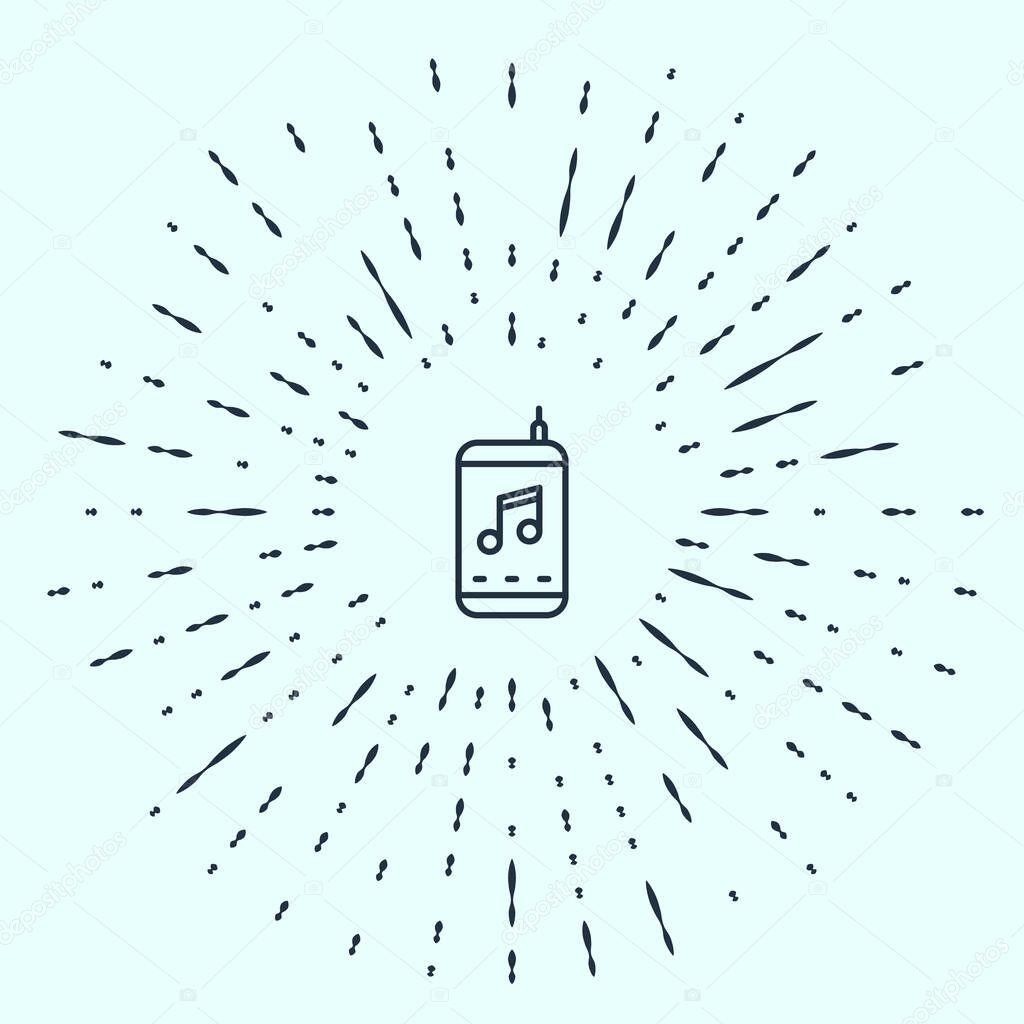 Black line Music player icon isolated on grey background. Portable music device. Abstract circle random dots. Vector.