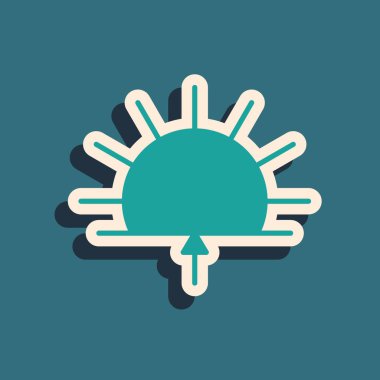 Yeşil gündoğumu simgesi yeşil arkaplanda izole edildi. Uzun gölge tarzı. Vektör İllüstrasyonu.