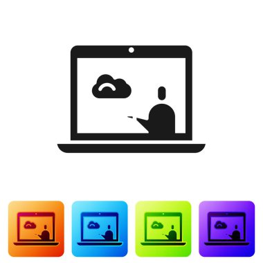 Siyah Hava tahminleri ikonu beyaz arkaplanda izole edildi. Renkli kare düğmelerle simgeleri ayarla. Vektör İllüstrasyonu.