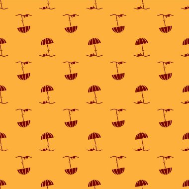 Plaj ikonu için kırmızı güneş koruyucu şemsiye kahverengi arka planda izole edilmiş pürüzsüz desen. Açık alan için büyük bir şemsiye. Plaj şemsiyesi Vektör İllüstrasyonu.