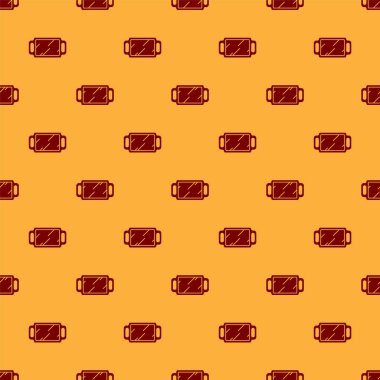 Kırmızı El ayna ikonu kahverengi arka planda izole edilmiş pürüzsüz desen. Vektör İllüstrasyonu.