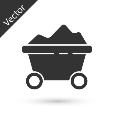 Gri Kömür madeni tramvay ikonu beyaz arka planda izole edilmiş. Fabrika kömür madeni vagonu. Vektör İllüstrasyonu.