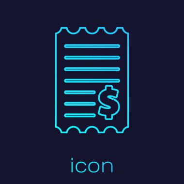 Turkuaz hat kağıt kontrolü ve mali kontrol ikonu mavi arka planda izole edildi. Kağıt baskı çeki, makbuz ya da fatura. Vektör İllüstrasyonu.