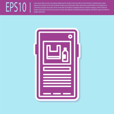 Retro mor durdurma plastik kirliliği simgesi turkuaz arka planda izole edildi. Ekolojik poster. Vektör İllüstrasyonu.