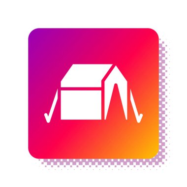 Beyaz turist çadırı simgesi beyaz arka planda izole edildi. Kamp sembolü. Kare renk düğmesi. Vektör.