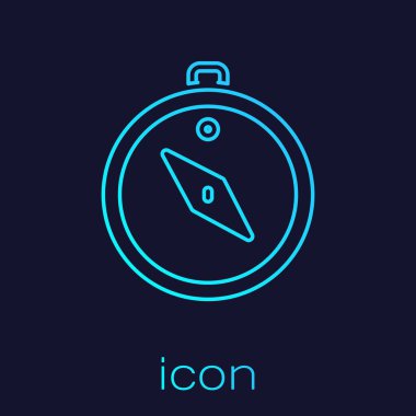 Turkuaz hat pusula simgesi mavi arkaplanda izole edildi. Rüzgâr yön bulma sembolü. Rüzgar gül işareti. Vektör.