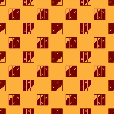 Kırmızı katlanmış harita simgesi kahverengi arkaplanda izole edilmiş pürüzsüz desen. Vektör.