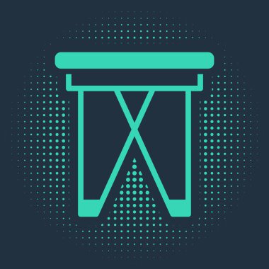 Yeşil Kamp portatif sandalye simgesi mavi arkaplanda izole edildi. Dinlen ve rahatla. Balık koltuğu. Soyut çember rastgele noktalar. Vektör.