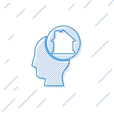 Mavi Çizgili Adam beyaz arka planda izole edilmiş yeni bir ev ikonu almayı hayal ediyor. Vektör.