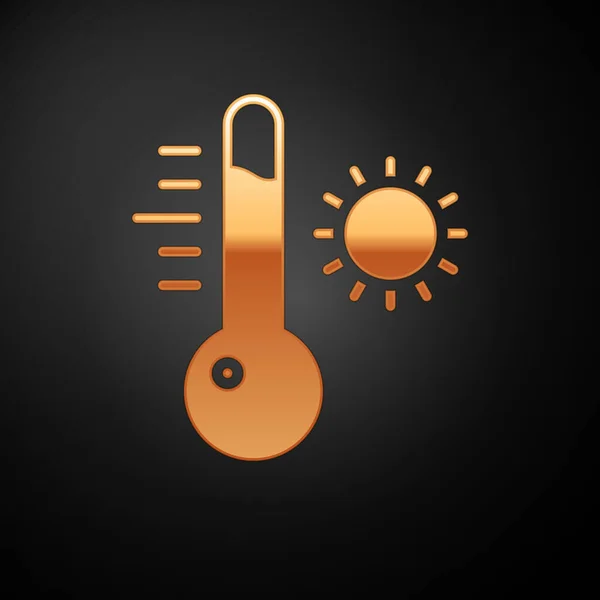 Termometro Meteorologia Oro Icona Misurazione Isolato Sfondo Nero Apparecchiatura Termometrica — Vettoriale Stock