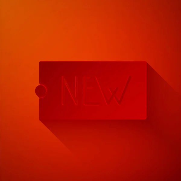 Бумага Вырезать Цена Тег Надписью New Icon Isolated Red Background — стоковый вектор